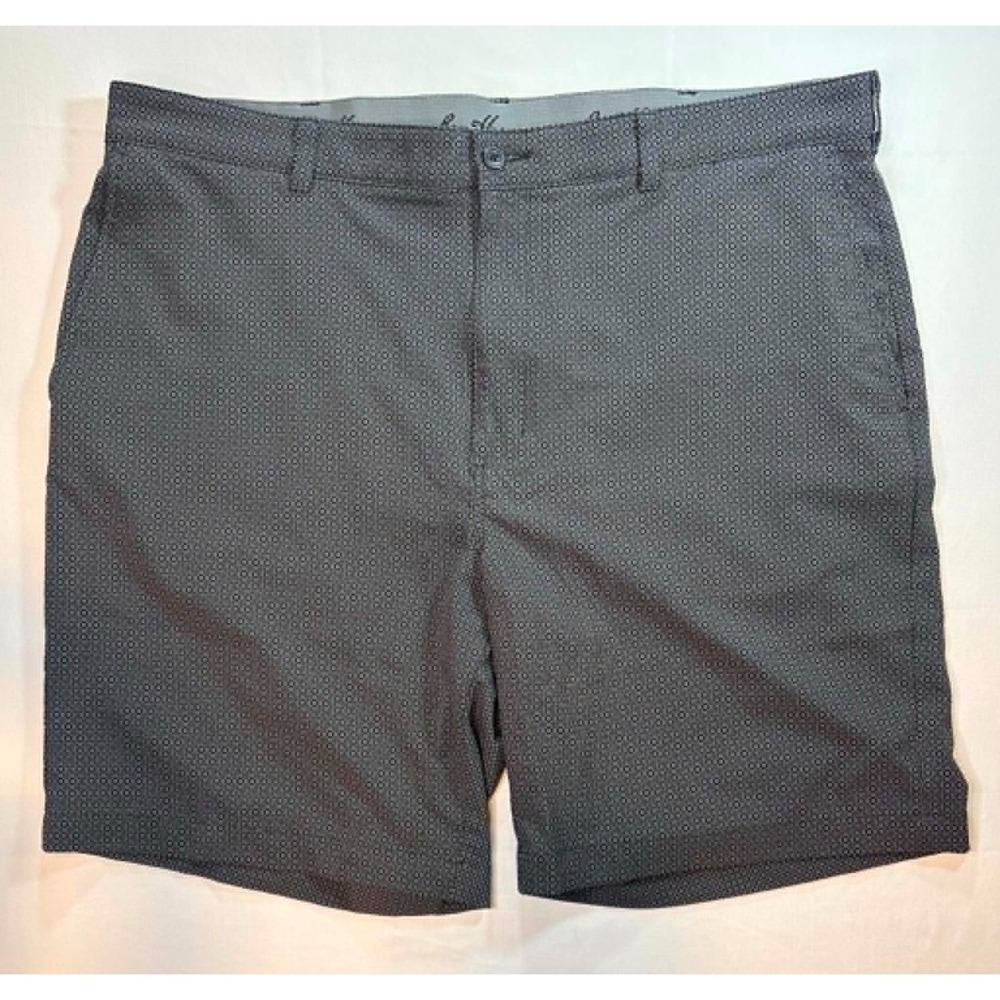 Ben Hogan Men 40 Golf Shorts Gray Geometric Performance Stretch Flat Front Chino